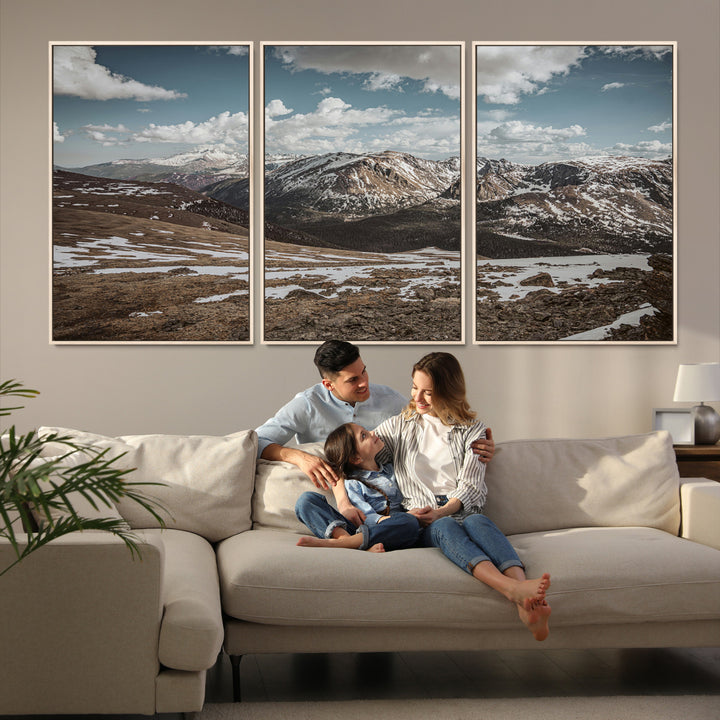 Mountain Landscape Wall Art Canvas Print, Framed Snowy Peaks Art Picture Print, Rugged Highlands Perfect Rustic Adventure Decor Artwork