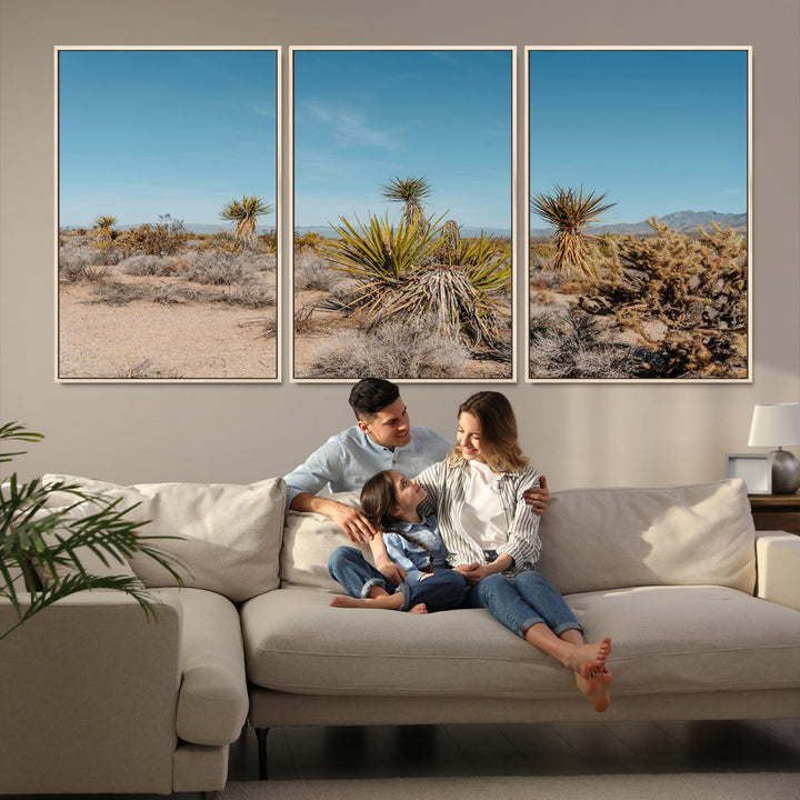 Joshua Tree Wall Art Canvas Print, Desert Landscape Print, Framed Warm Earth Tones Art Print, Large California Southwest Printing
