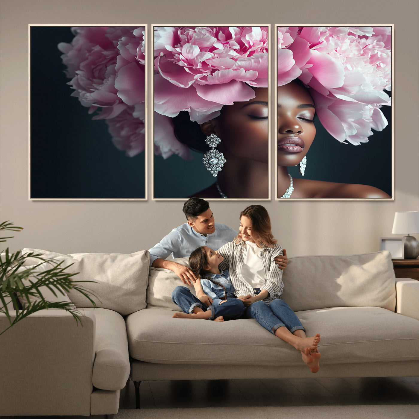 MGV-FC-60X30-3P - Black Beauty Petal Crown Wall Art Print Floral Petal Headpiece, Petal-Inspired Art, Floral Crown