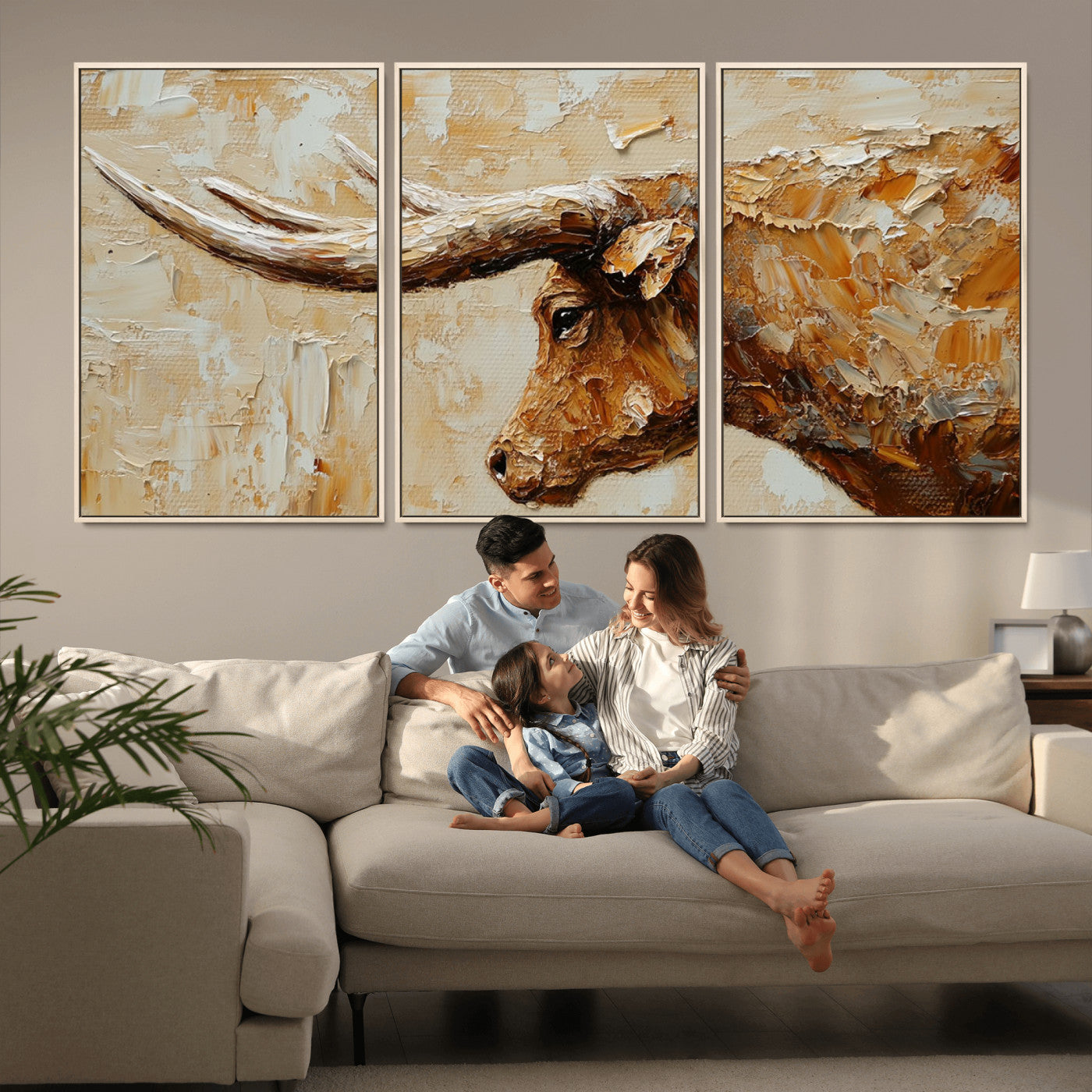 Rustic Longhorn Bull Wall Art Canvas Print – Vintage Western Cattle Painting, Texas Steer Artwork for Ranch, Farmhouse or Cowboy Decor