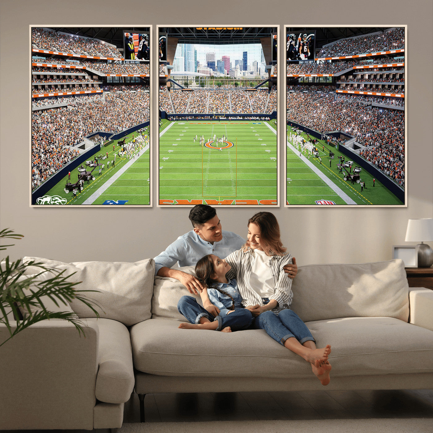 76935553-MGV-FC-60X30-3P_Natural-Chicago Bears Soldiers Field Wall Art Canvas Print – Framed Football Stadium Artwork for Sports Fans, Soldier Field Skyline Canvas Decor for Game Room or Man Cave