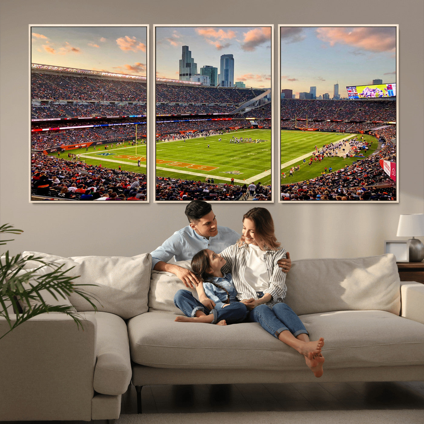 55377093-MGV-FC-60X30-3P_Natural-Chicago Bears Soldiers Field Wall Art Canvas Print – Framed Football Stadium Artwork for Sports Fans, Soldier Field Skyline Canvas Decor for Game Room or Man Cave