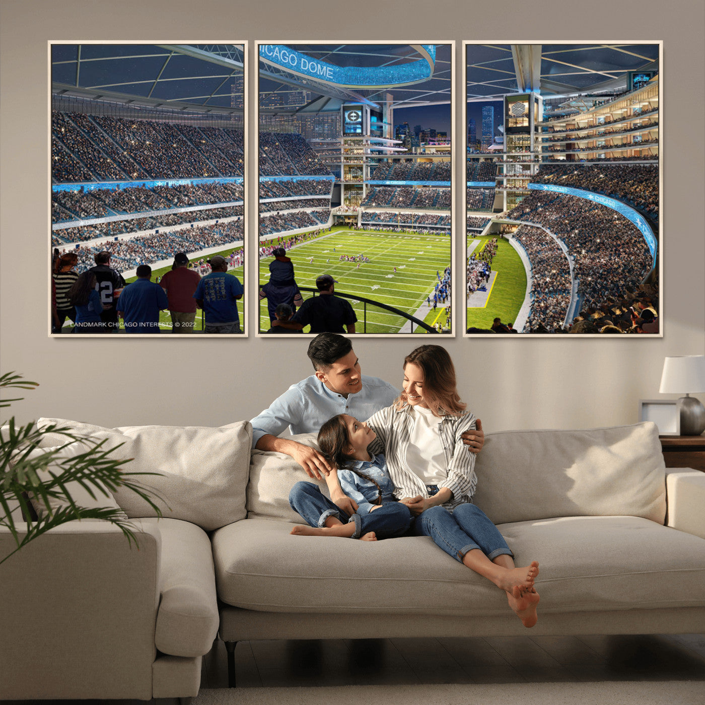 41816511-MGV-FC-60X30-3P_Natural-Chicago Bears Soldiers Field Wall Art Canvas Print – Framed Football Stadium Artwork for Sports Fans, Soldier Field Skyline Canvas Decor for Game Room or Man Cave