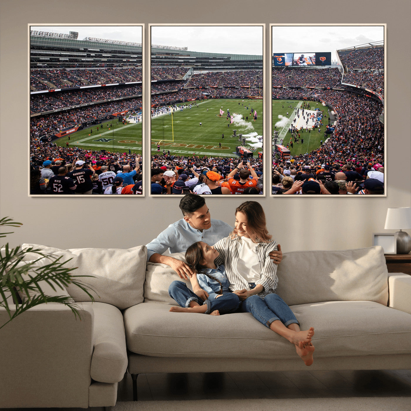 18347149-MGV-FC-60X30-3P_Natural-Chicago Bears Soldiers Field Wall Art Canvas Print – Framed Football Stadium Artwork for Sports Fans, Soldier Field Skyline Canvas Decor for Game Room