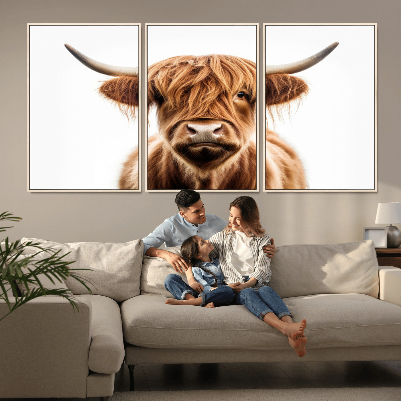 -Scottish Highland Cow Canvas Print, Framed Highland Cow Canvas Home Decor