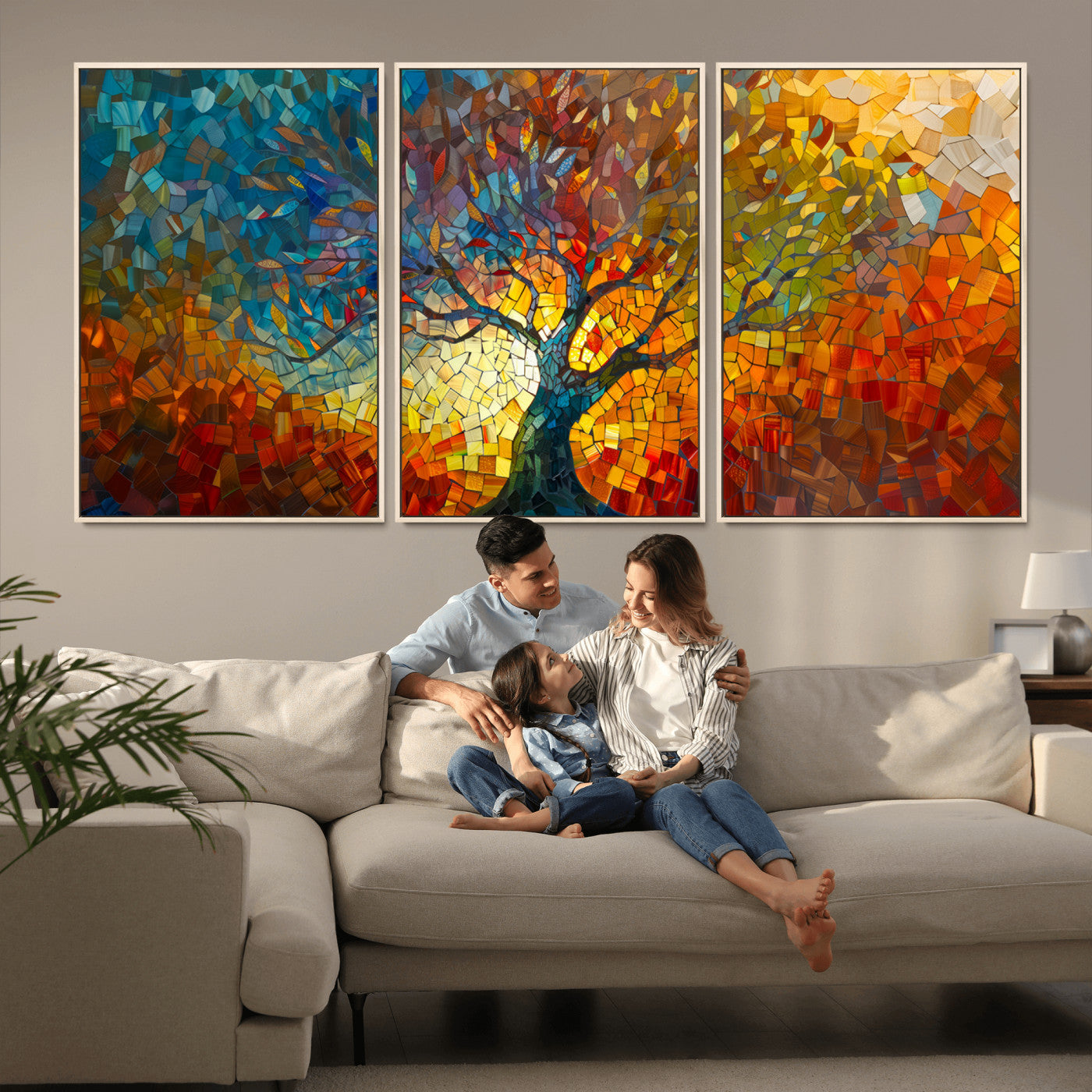 MGV-FC-60X30-3P - Mosaic Tree Canvas Wall Art – Vibrant Abstract Nature Design, Colorful Decor for Living Room, Bedroom, or Creative Spaces