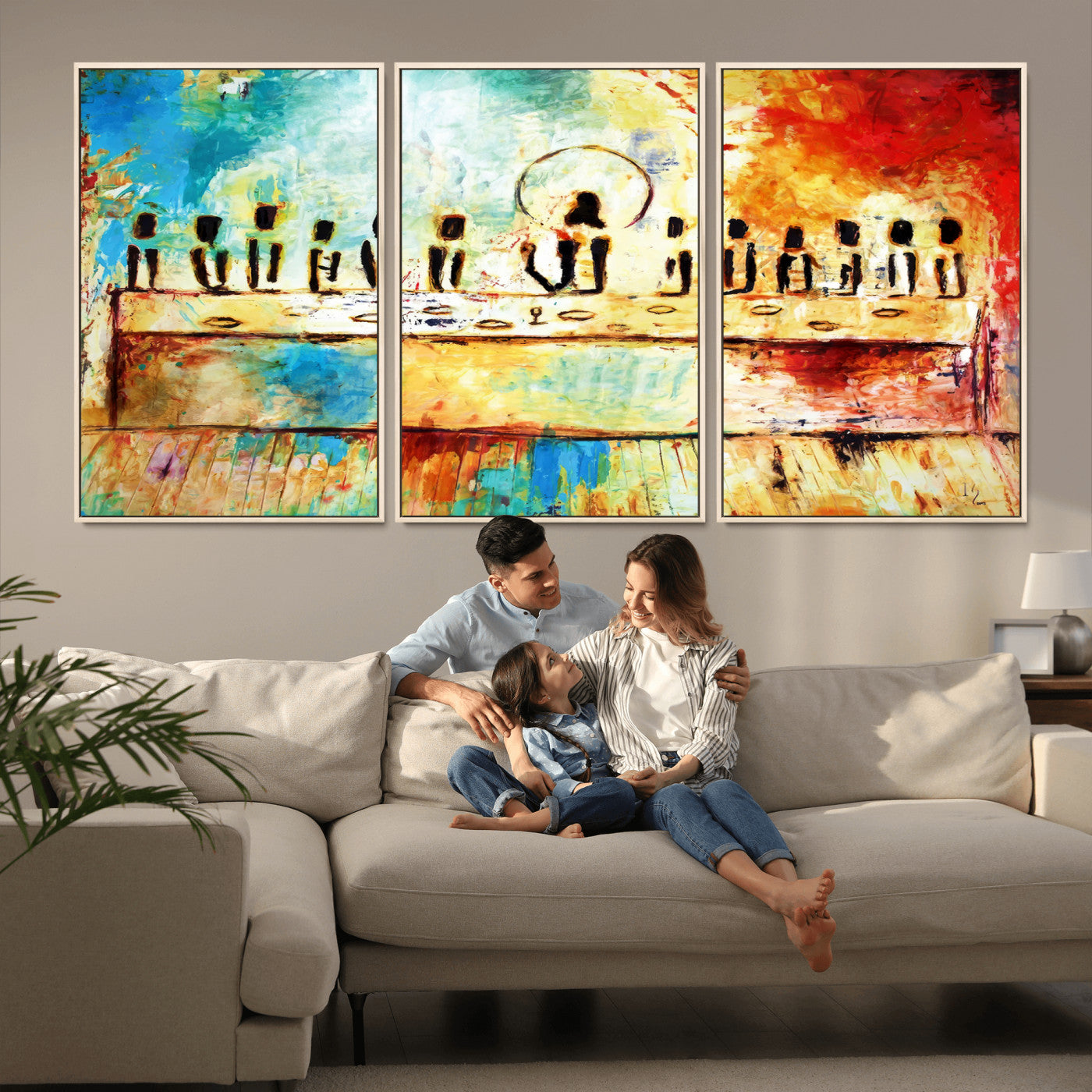 MGV-FC-60X30-3P - Abstract Last Supper with Apostles Wall Art Canvas Print