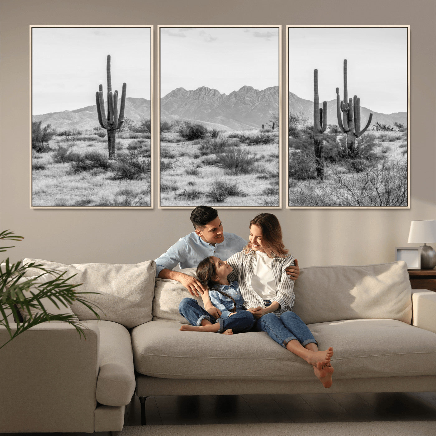MGV-FC-60X30-3P - Black White Arizona Desert Canvas Wall Art Cactus Farmhouse Wall Art