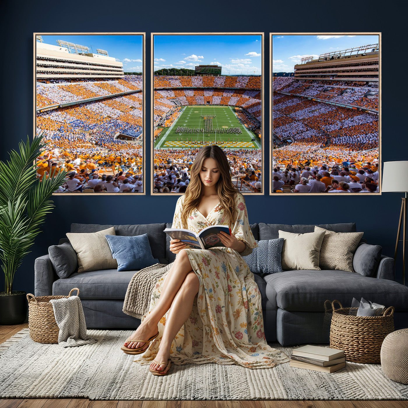 77097951-MGV-CV-36X24 - Tennessee Neyland Stadium Wall Art, Sports Arena Canvas Print, Panoramic Stadium Canvas Artwork for Home, Office
