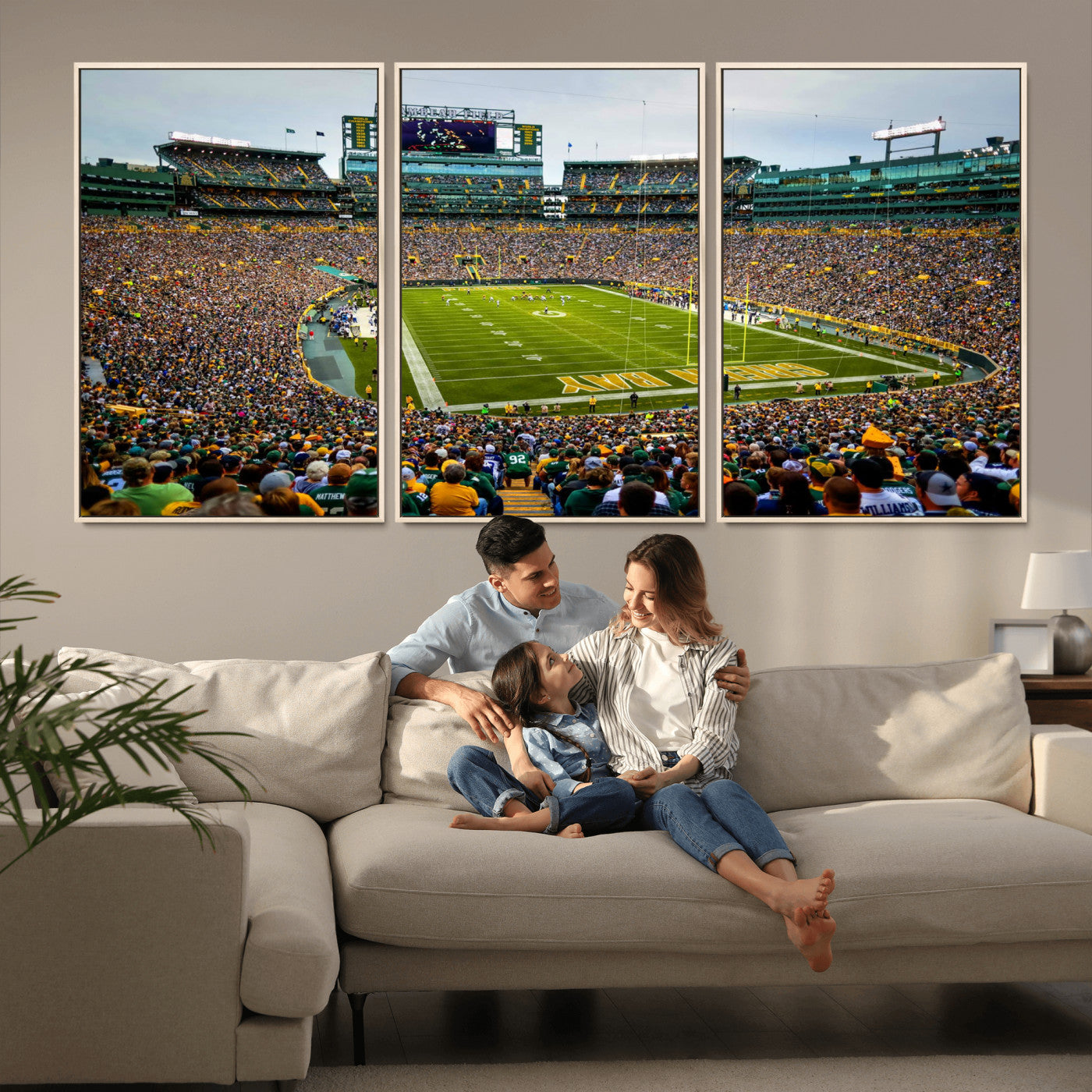 GBP101-MGV-FC-60X30-3P - Green Bay Packers Lambeau Field Stadium Wall Art Canvas Print, Iconic NFL Football Stadium Artwork, Wisconsin Sports Home Decor