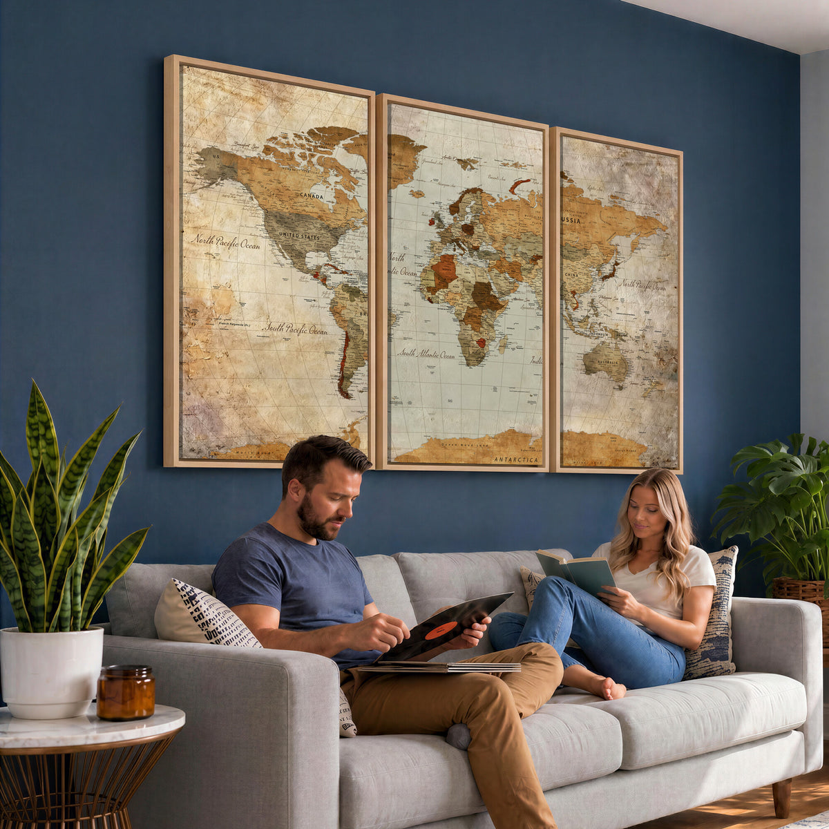 74176056-MGV-CV-36X24 - World Map Wall Art Canvas Print, Modern Decorative Framed Map Artwork Prints for Living Room, Office, Bedroom Wall Decor