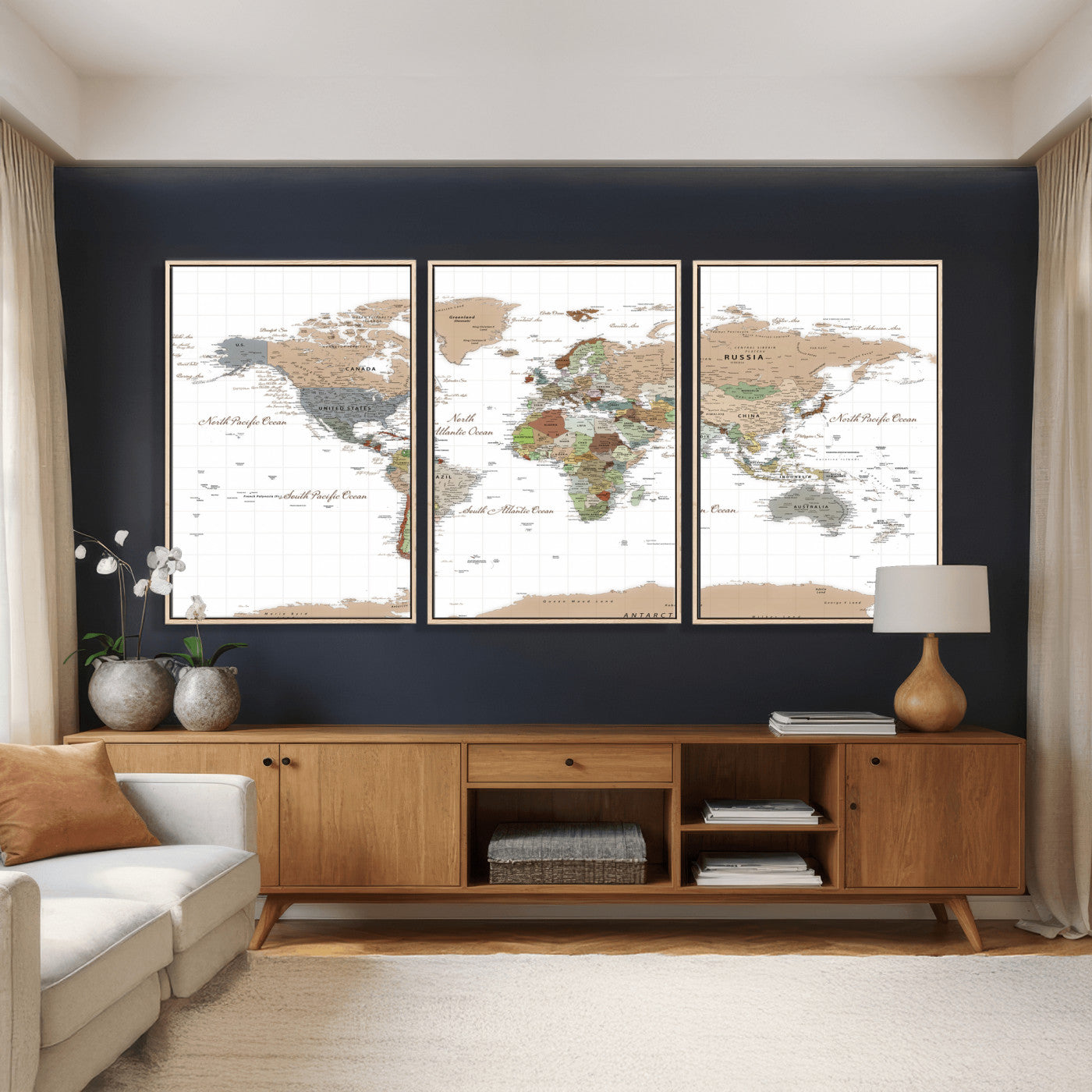 91286788-MGV-CV-36X24 - World Map Wall Art Canvas Print, Modern Decorative Framed Map Artwork Prints for Living Room, Office, Bedroom Wall Decor