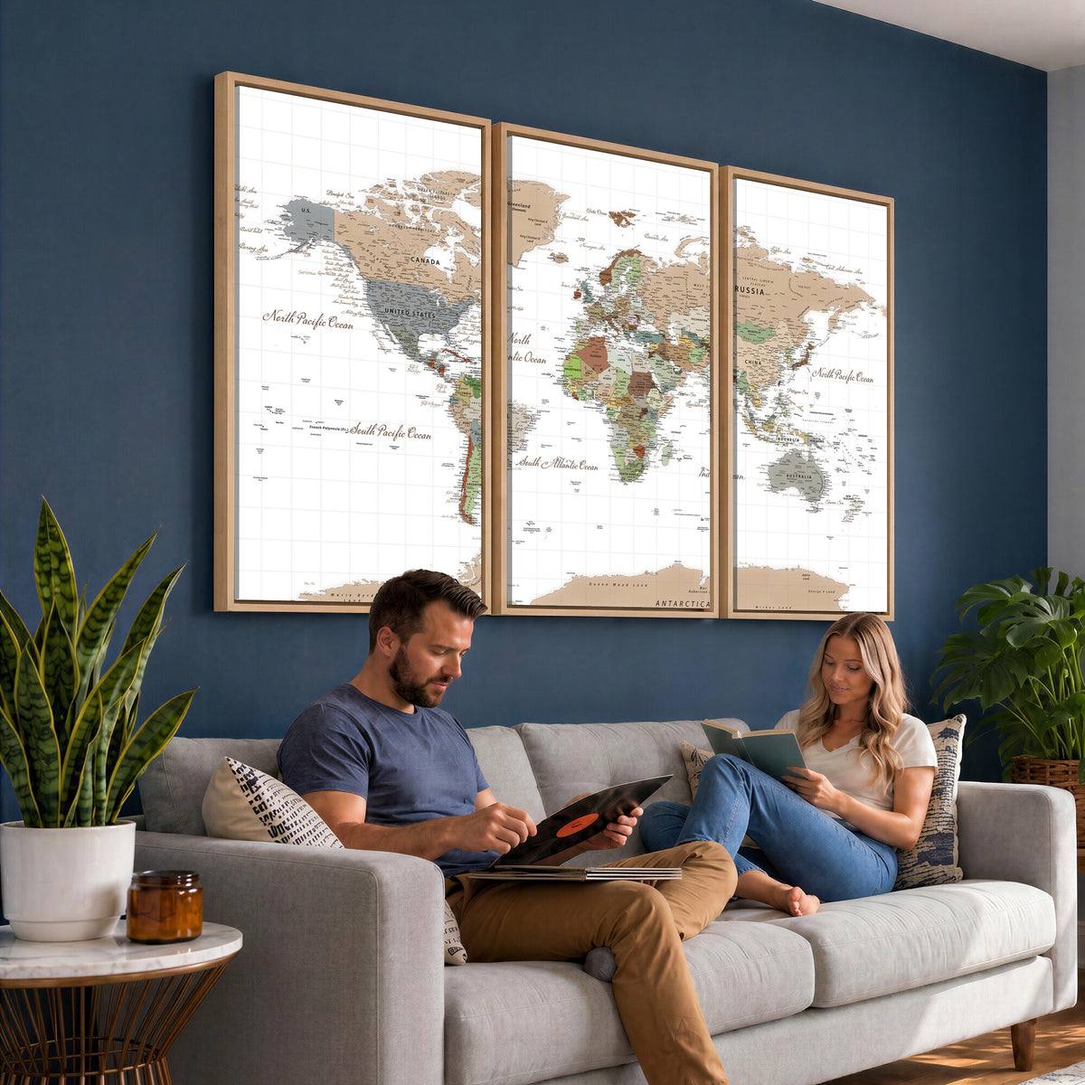 91286788-MGV-CV-36X24 - World Map Wall Art Canvas Print, Modern Decorative Framed Map Artwork Prints for Living Room, Office, Bedroom Wall Decor