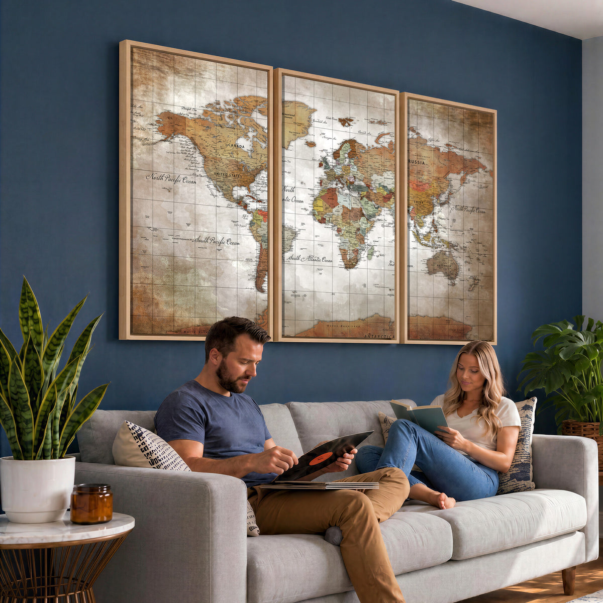 51643807-MGV-CV-36X24 - World Map Wall Art Canvas Print, Modern Decorative Framed Map Artwork Prints for Living Room, Office, Bedroom Wall Decor