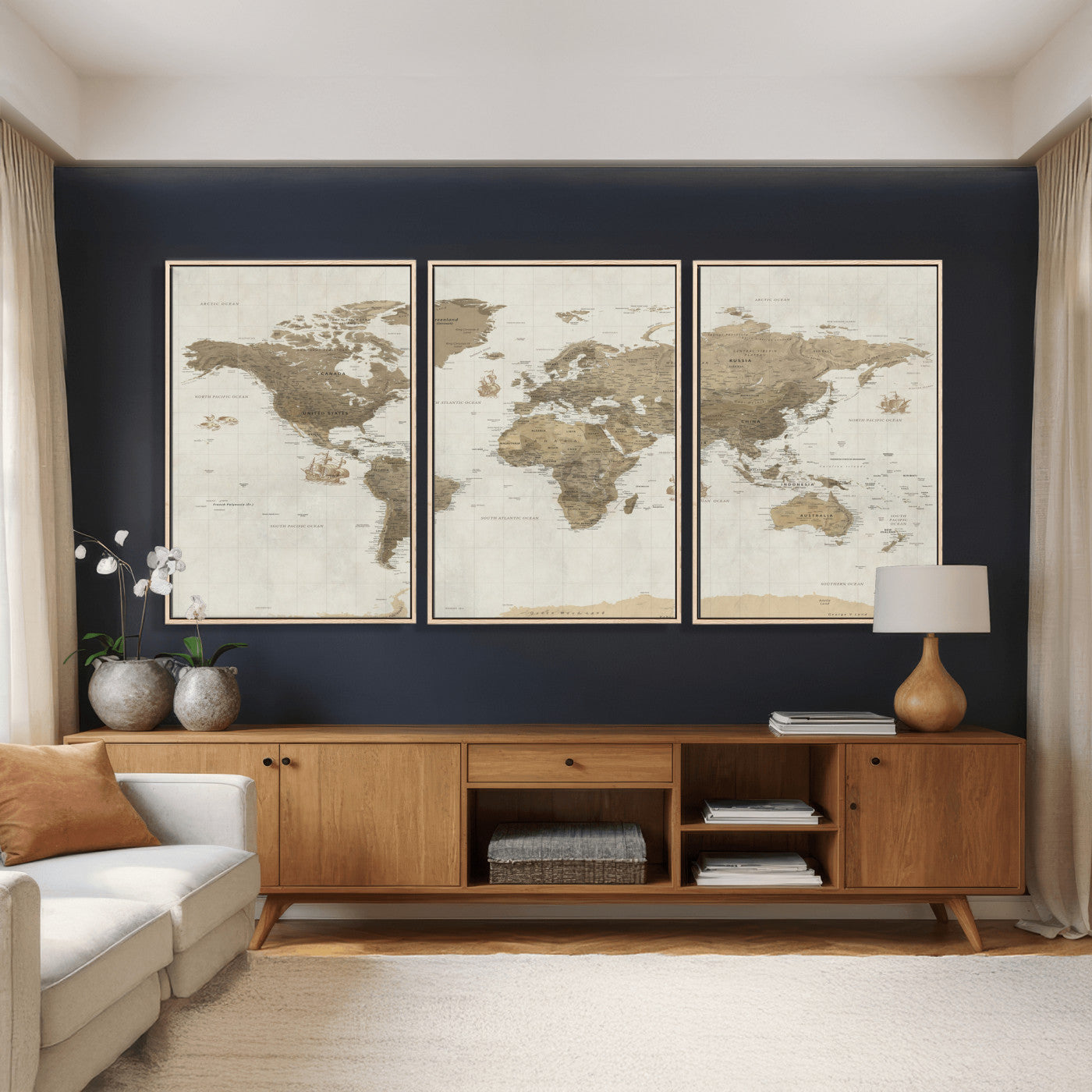 28283260-MGV-CV-36X24 - World Map Wall Art Canvas Print, Modern Decorative Framed Map Artwork Prints for Living Room, Office, Bedroom Wall Decor