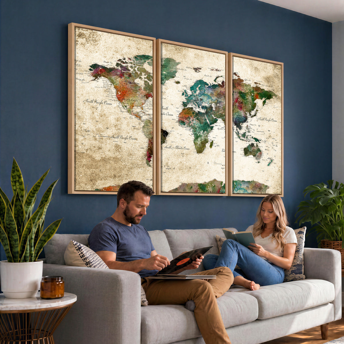 87544591-MGV-CV-36X24 - World Map Wall Art Canvas Print, Modern Decorative Framed Map Artwork Prints for Living Room, Office, Bedroom Wall Decor