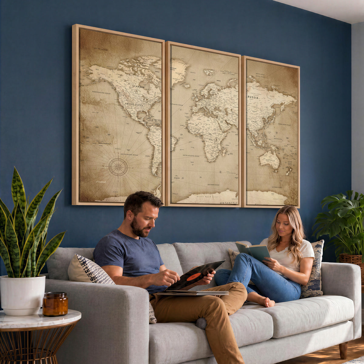 34795134-MGV-CV-36X24 - World Map Wall Art Canvas Print, Modern Decorative Framed Map Artwork Prints for Living Room, Office, Bedroom Wall Decor