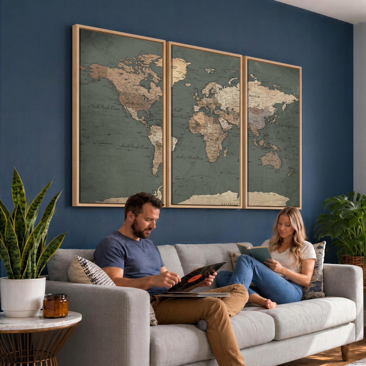 84619399-MGV-CV-36X24 - World Map Wall Art Canvas Print, Modern Decorative Framed Map Artwork Prints for Living Room, Office, Bedroom Wall Decor