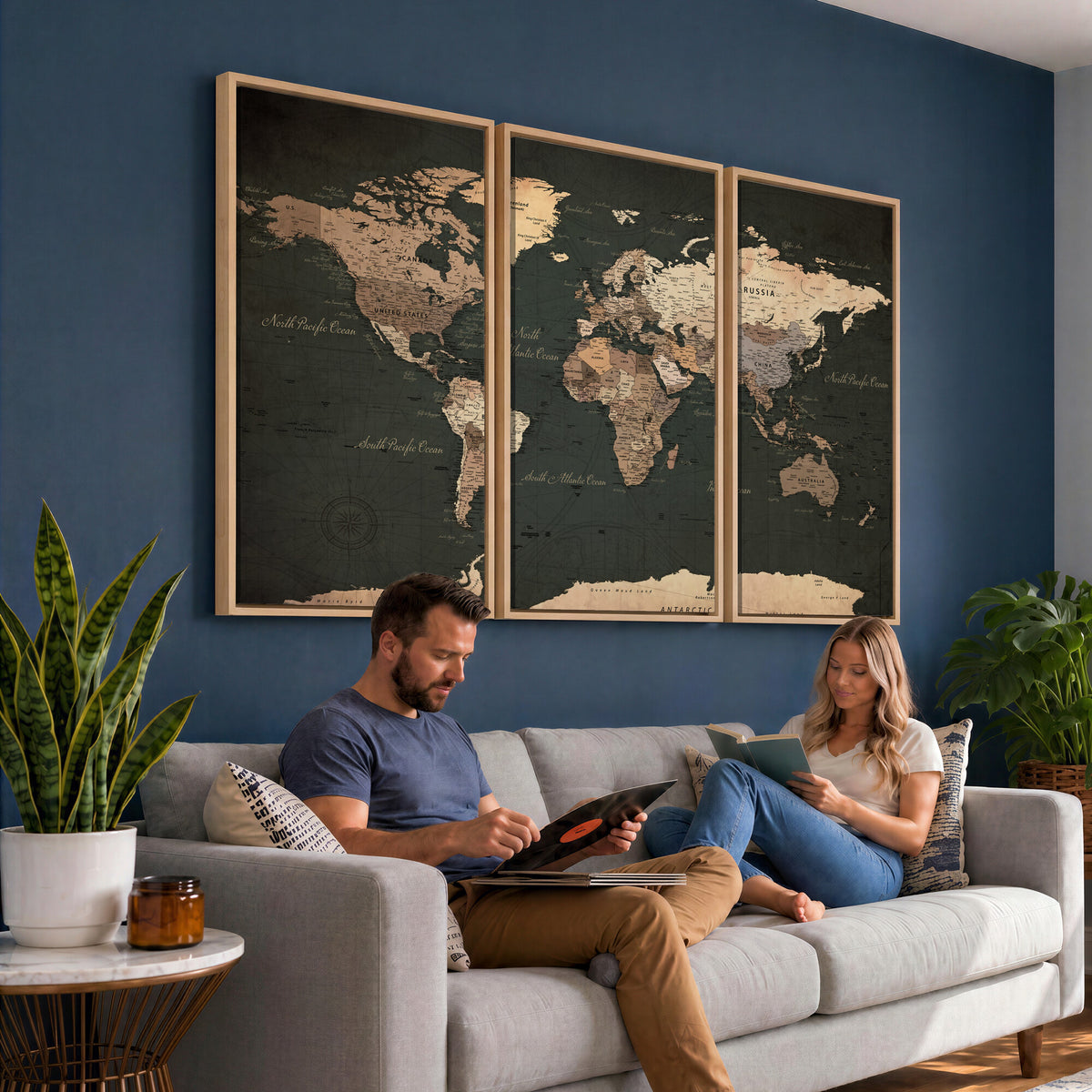 62059333-MGV-CV-36X24 - World Map Wall Art Canvas Print, Modern Decorative Framed Map Artwork Prints for Living Room, Office, Bedroom Wall Decor