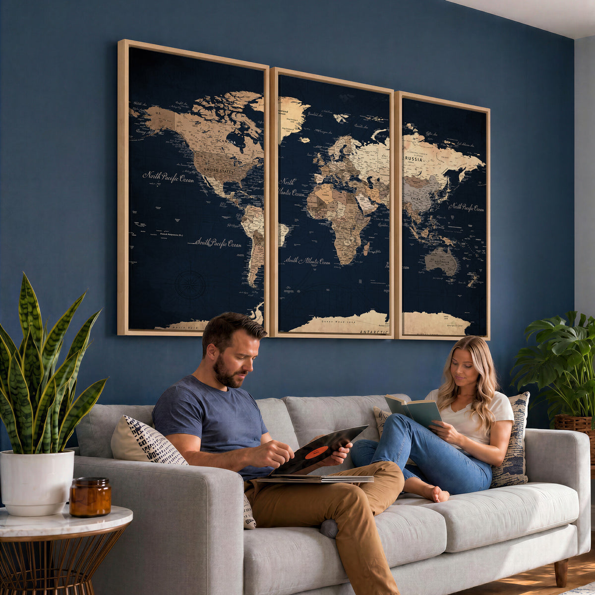 53971530-MGV-CV-36X24 - World Map Wall Art Canvas Print, Modern Decorative Framed Map Artwork Prints for Living Room, Office, Bedroom Wall Decor