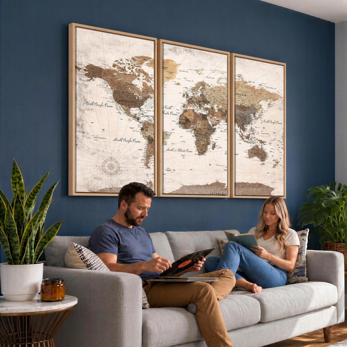 38923639-MGV-CV-36X24 - World Map Wall Art Canvas Print, Modern Decorative Framed Map Artwork Prints for Living Room, Office, Bedroom Wall Decor
