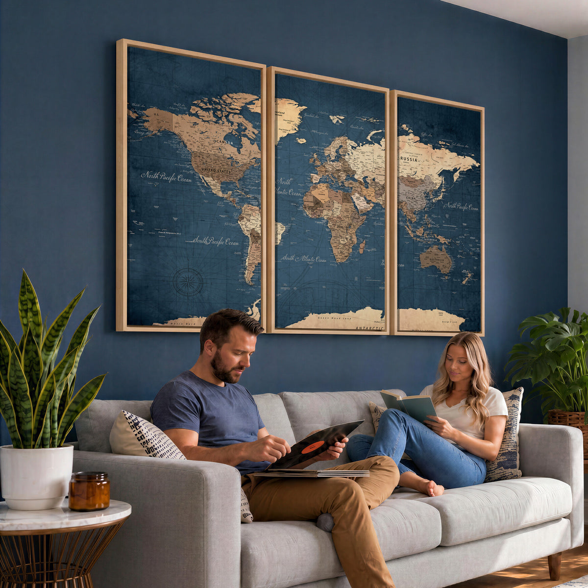 69886352-MGV-CV-36X24 - World Map Wall Art Canvas Print, Modern Decorative Framed Map Artwork Prints for Living Room, Office, Bedroom Wall Decor