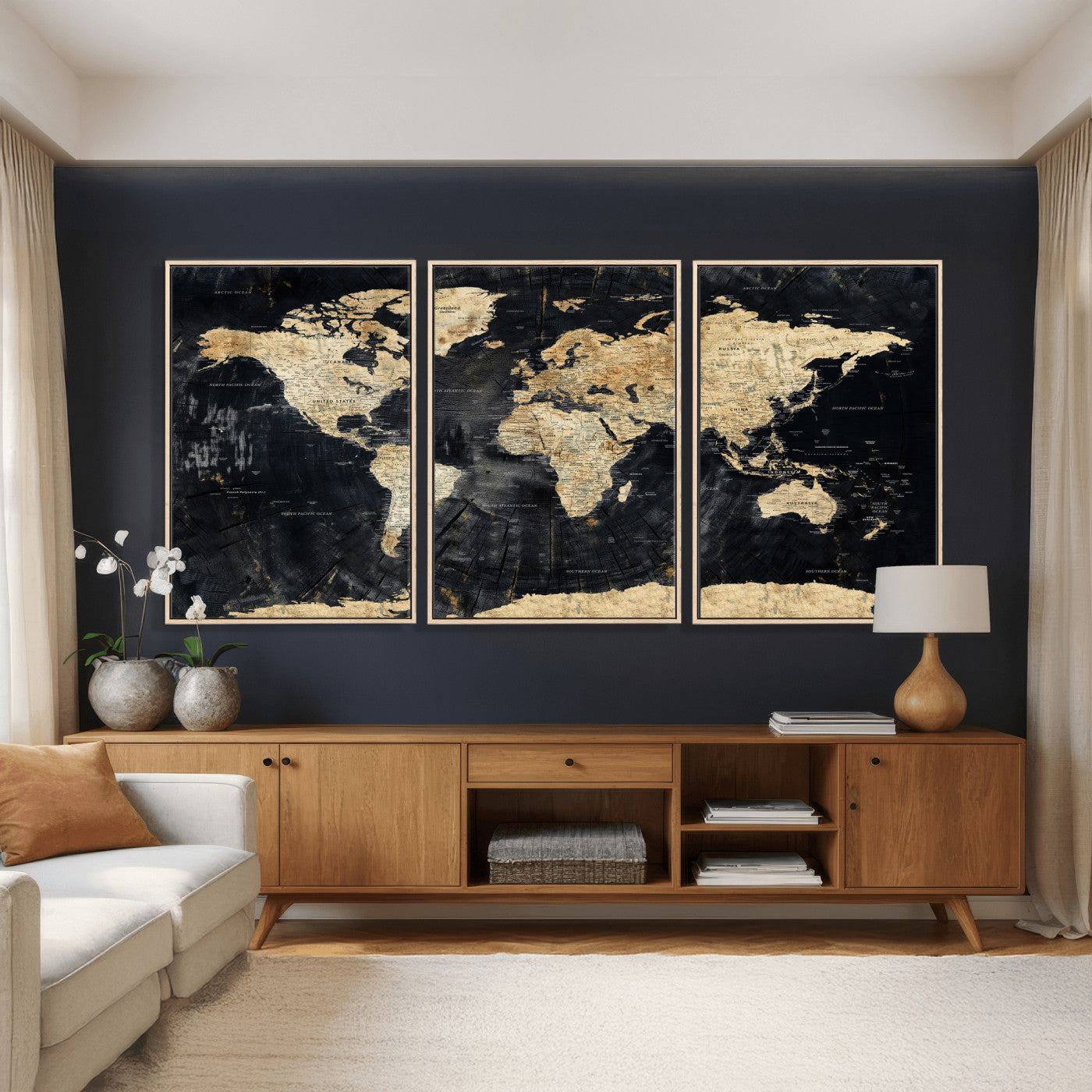 45535041-MGV-CV-36X24 - World Map Wall Art Canvas Print, Modern Decorative Framed Map Artwork Prints for Living Room, Office, Bedroom Wall Decor