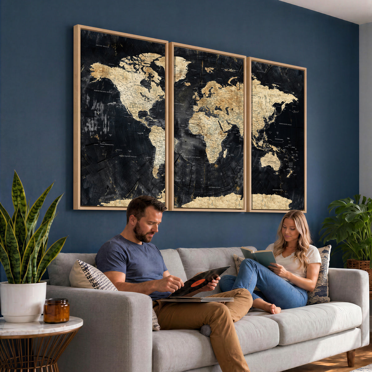 45535041-MGV-CV-36X24 - Framed Large World Map Wall Art Canvas Print for Living Room