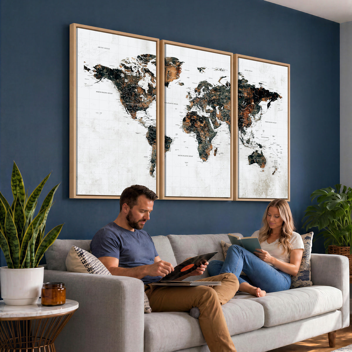 60008766-MGV-CV-36X24 - Large World Map Canvas Print – Framed Travel Map Wall Art