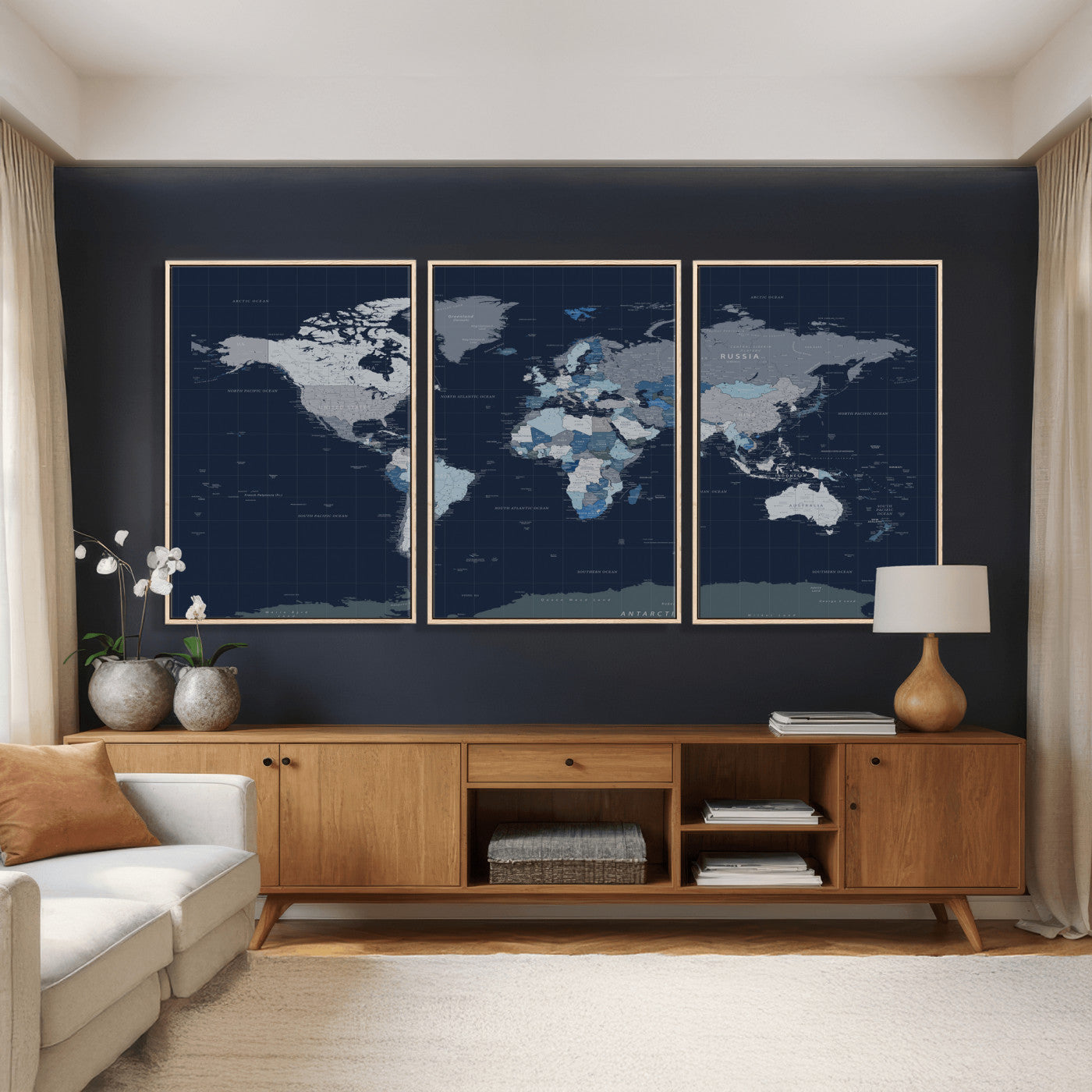 17712680-MGV-CV-36X24 - World Map Wall Art Canvas Print, Modern Decorative Framed Map Artwork Prints for Living Room, Office, Bedroom Wall Decor