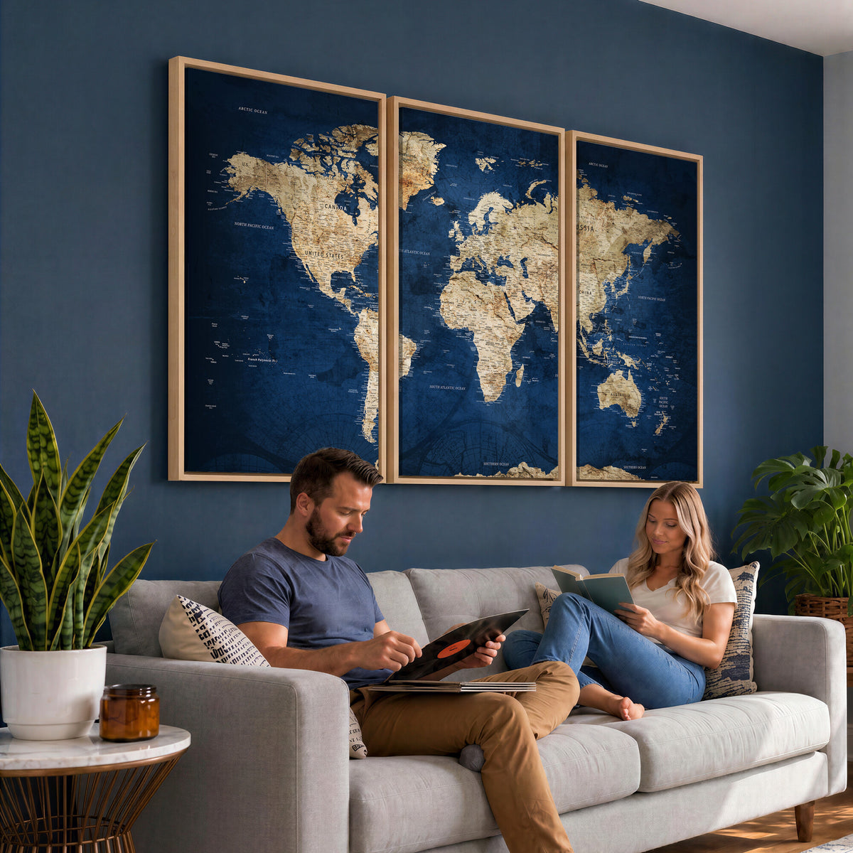 57503519-MGV-CV-36X24 - World Map Canvas Print – Framed Travel Map Wall Art for