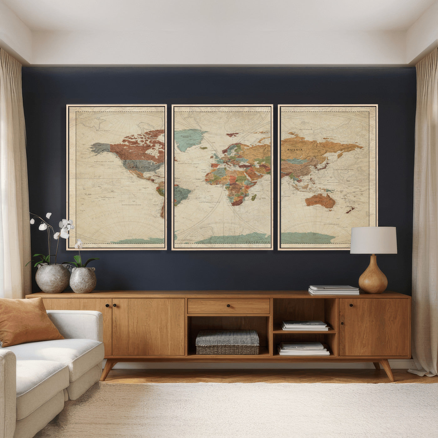 68428598-MGV-CV-36X24 - World Map Wall Art Canvas Print, Modern Decorative Framed Map Artwork Prints for Living Room, Office, Bedroom Wall Decor