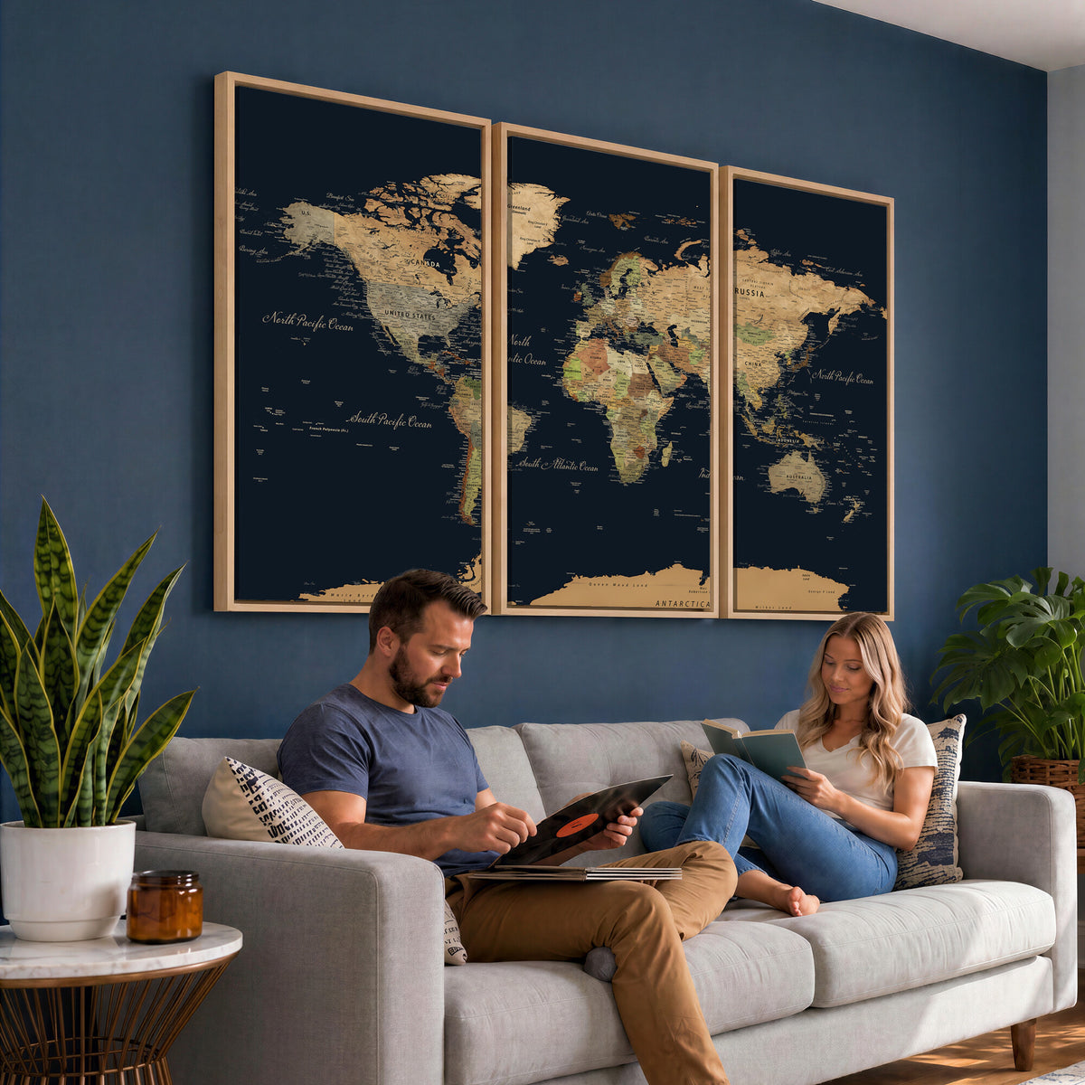 94449133-MGV-CV-36X24 - Vintage World Map Canvas on the Dark Background Wall Art