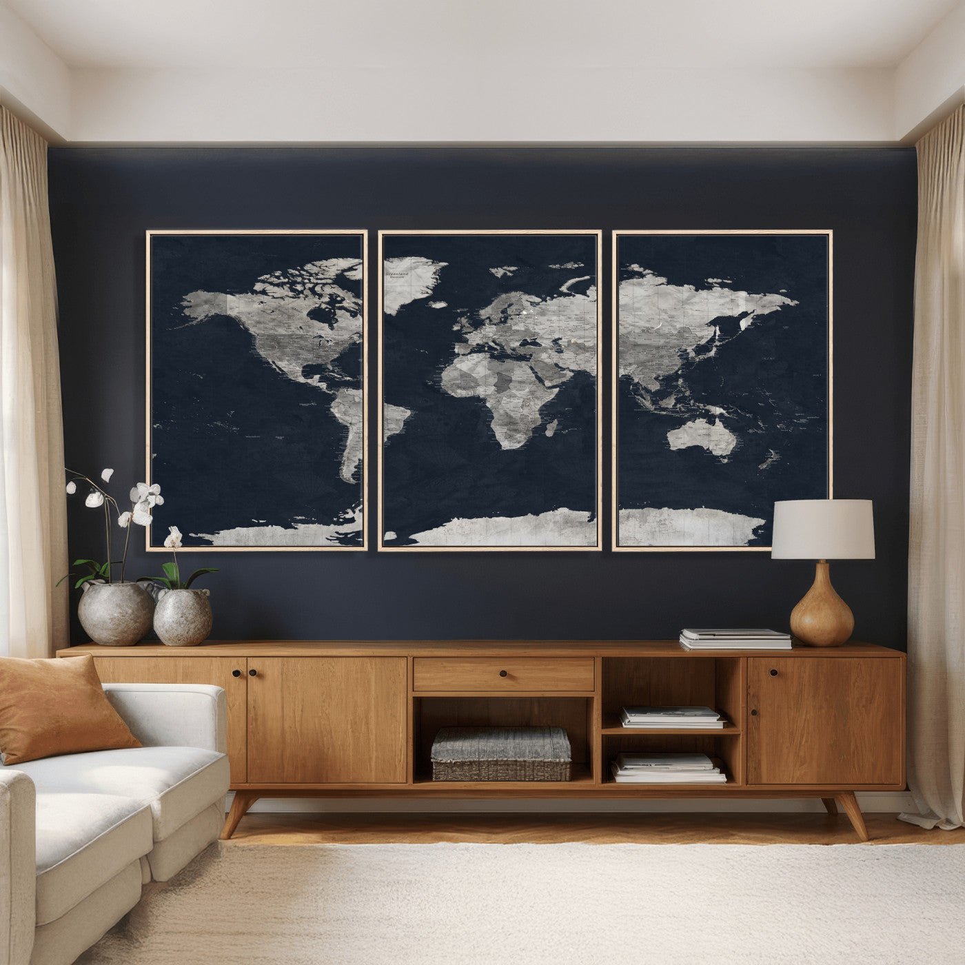 53886659-MGV-CV-36X24 - World Map Wall Art Canvas Print, Modern Decorative Framed Map Artwork Prints for Living Room, Office, Bedroom Wall Decor