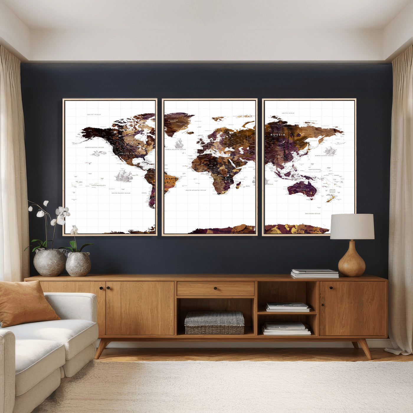 34792695-MGV-CV-36X24 - World Map Wall Art Canvas Print, Modern Decorative Framed Map Artwork Prints for Living Room, Office, Bedroom Wall Decor