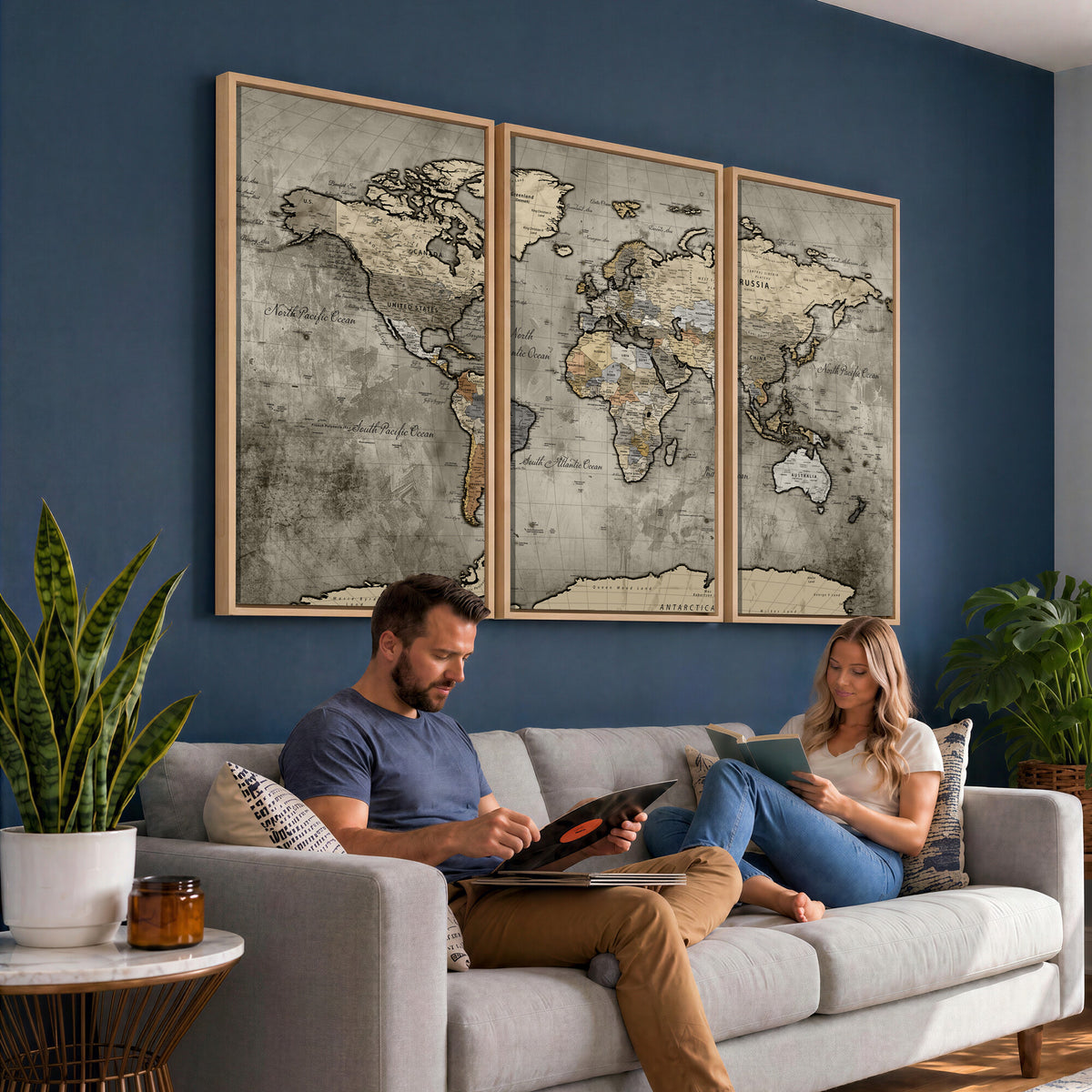 85218700-MGV-CV-36X24 - World Map Canvas Print, Detailed Map of the World Wall Art