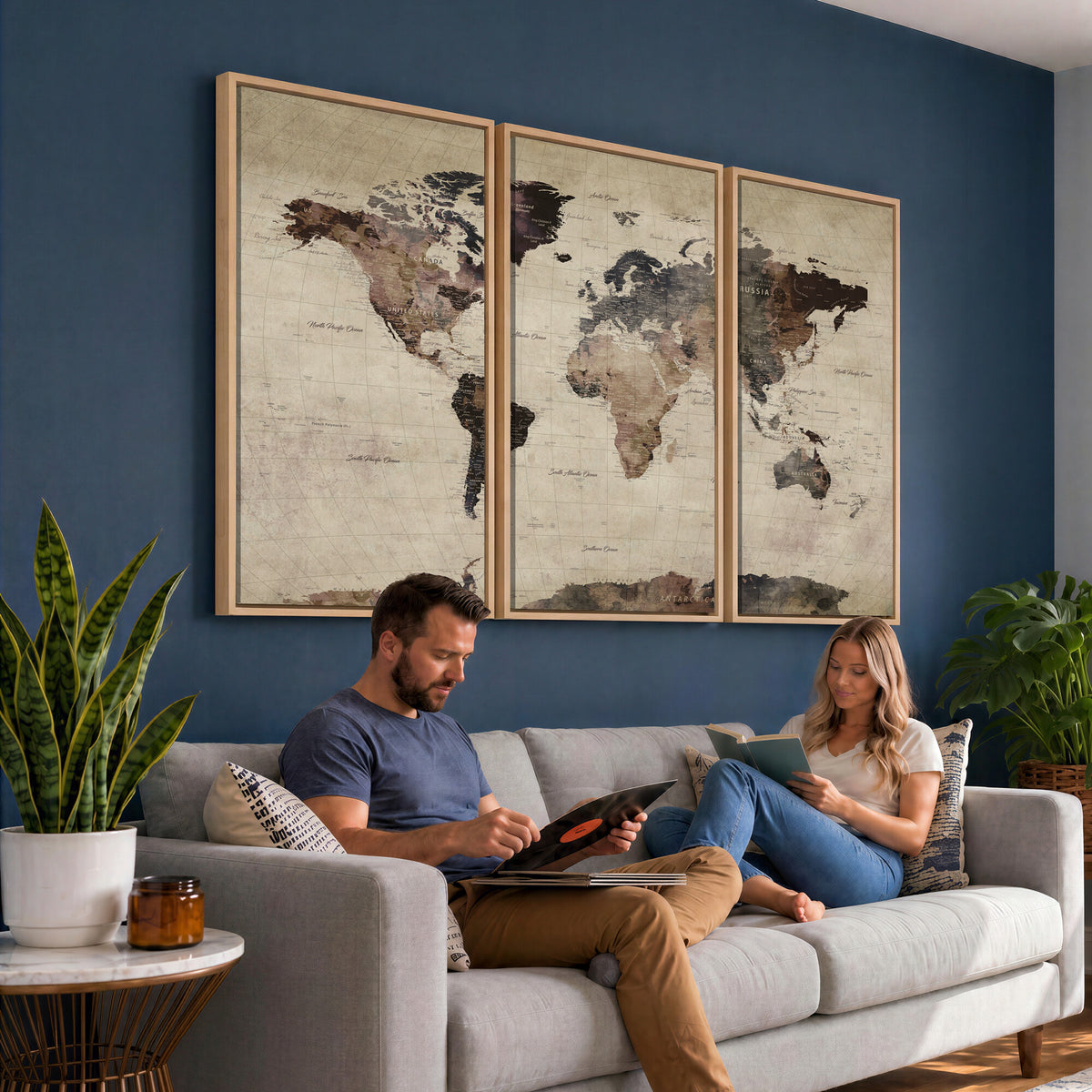 59159103-MGV-CV-36X24 - World Map Canvas Print, Detailed Map of the World, Adventure Gift for Couples and Anniversaries