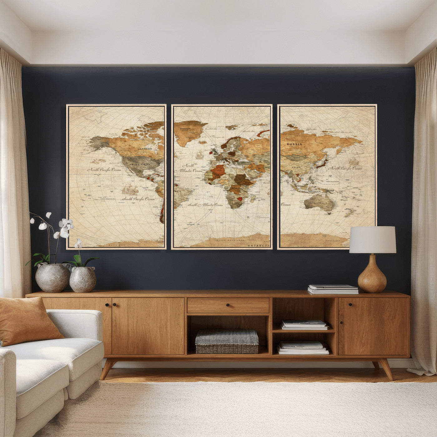 29684537-MGV-CV-36X24 - World Map Wall Art Canvas Print, Modern Decorative Framed Map Artwork Prints for Living Room, Office, Bedroom Wall Decor