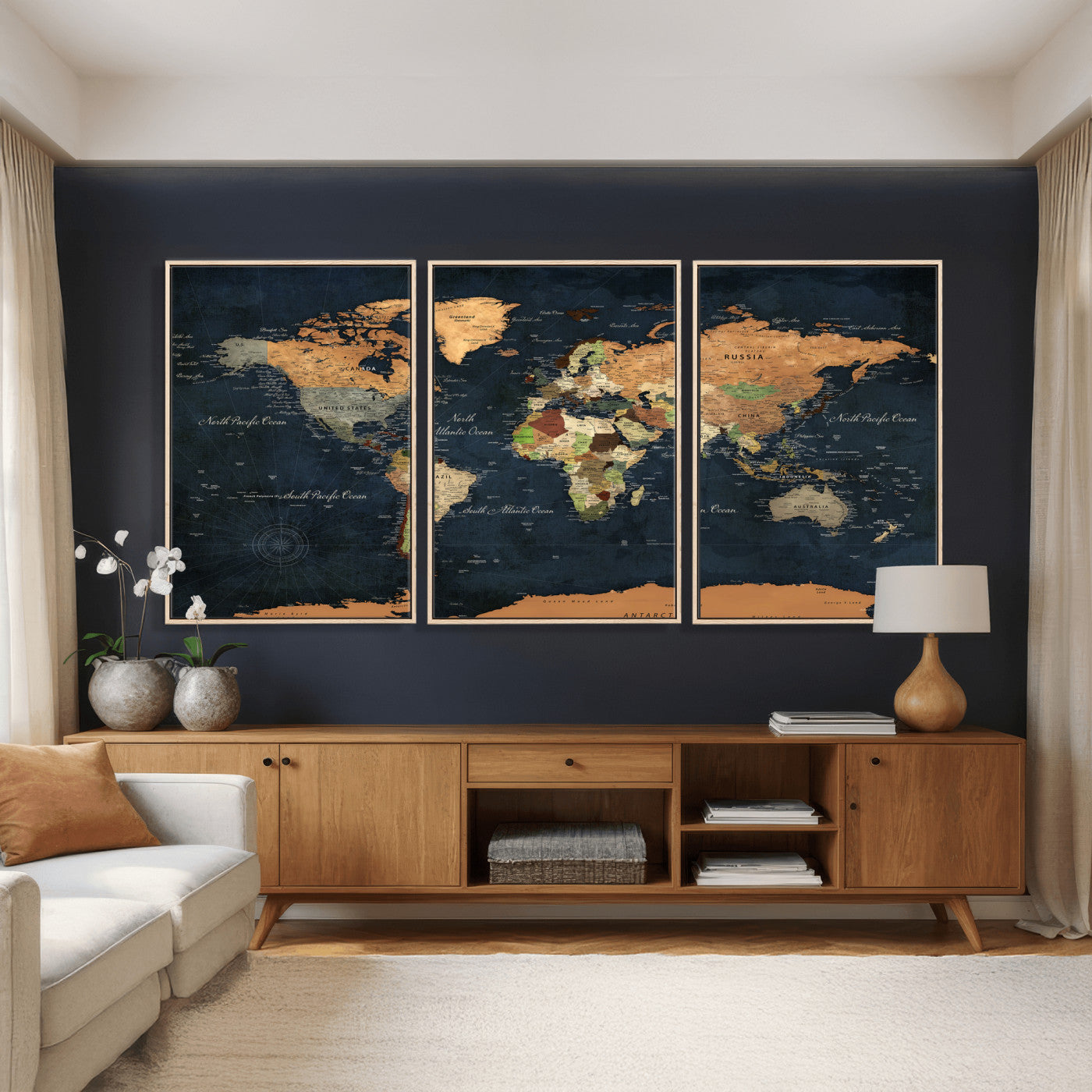 53717402-MGV-CV-36X24 - World Map Wall Art Canvas Print, Modern Decorative Framed Map Artwork Prints for Living Room, Office, Bedroom Wall Decor
