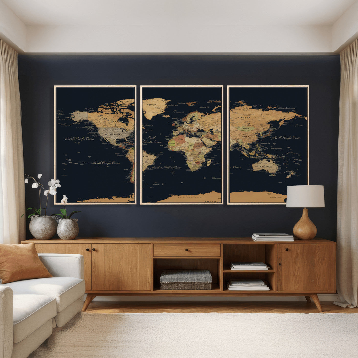 36916368-MGV-CV-36X24 - World Map Wall Art Canvas Print, Modern Decorative Framed Map Artwork Prints for Living Room, Office, Bedroom Wall Decor