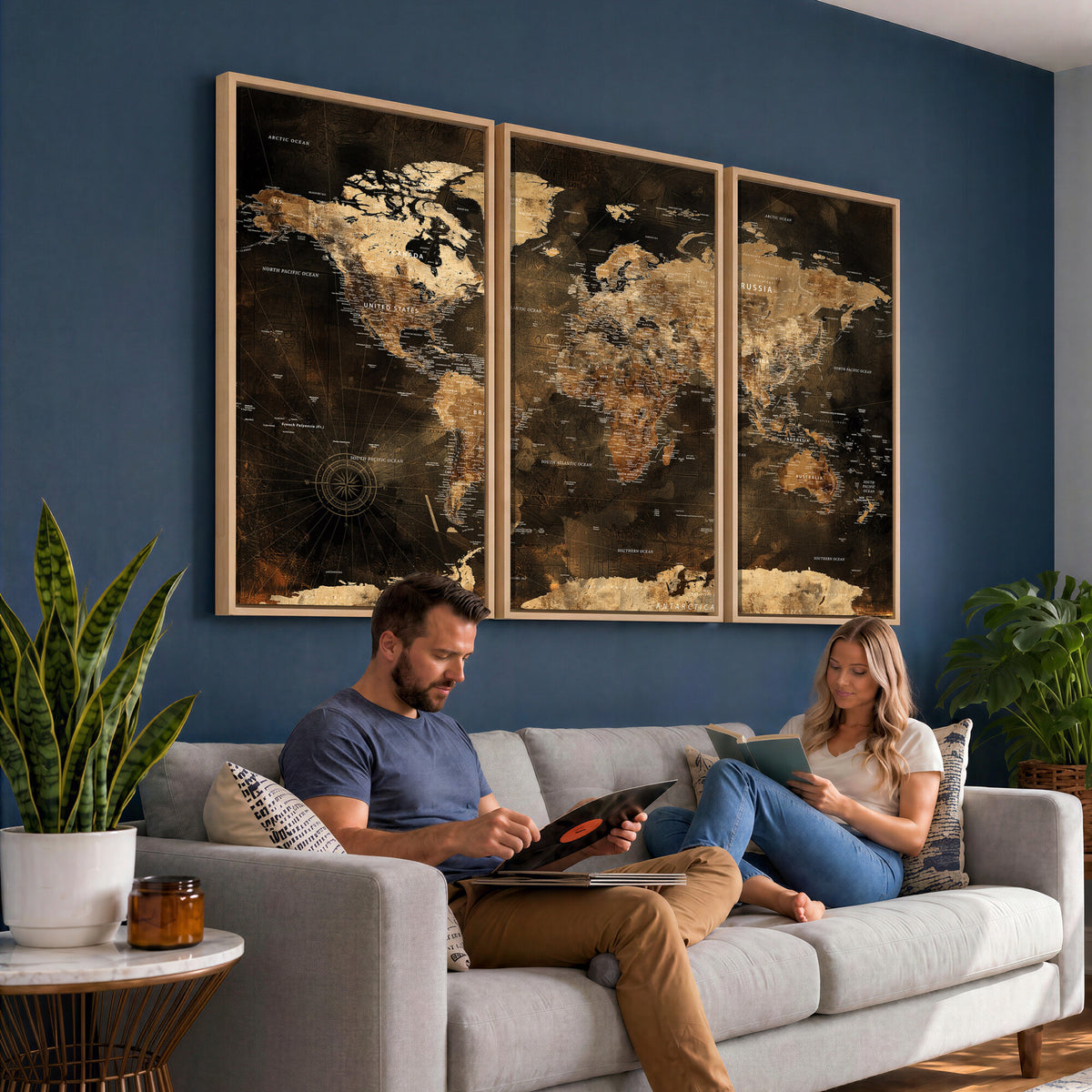 97742922-MGV-CV-36X24 - World Map Canvas Print, Modern Decorative Framed Map Artwork