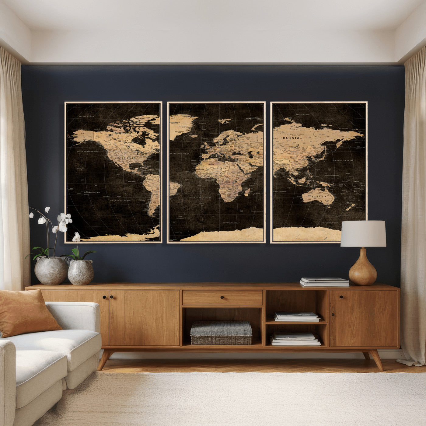 17790470-MGV-CV-36X24 - World Map Wall Art Canvas Print, Modern Decorative Framed Map Artwork Prints for Living Room, Office, Bedroom Wall Decor