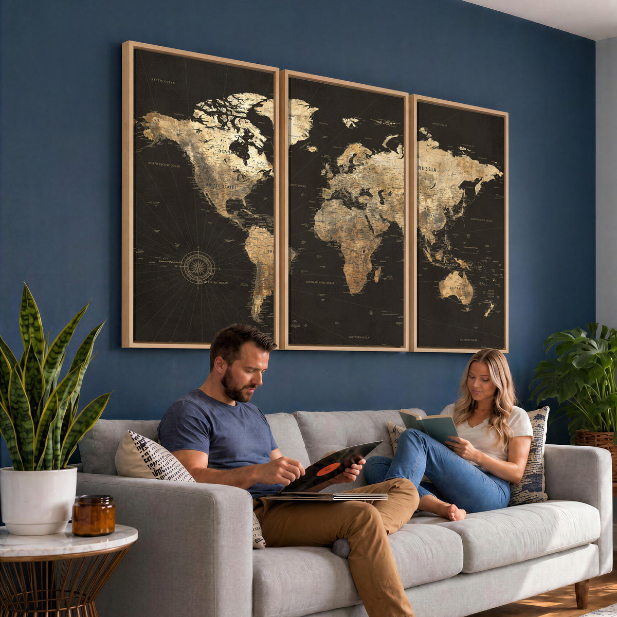 70985630-MGV-CV-36X24 - Framed World Map with Pin Canvas Print – Detailed World Map
