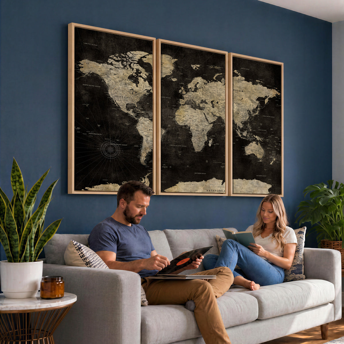 60653880-MGV-CV-36X24 - Push Pin World Map Canvas Wall Art Print, Interactive Travel
