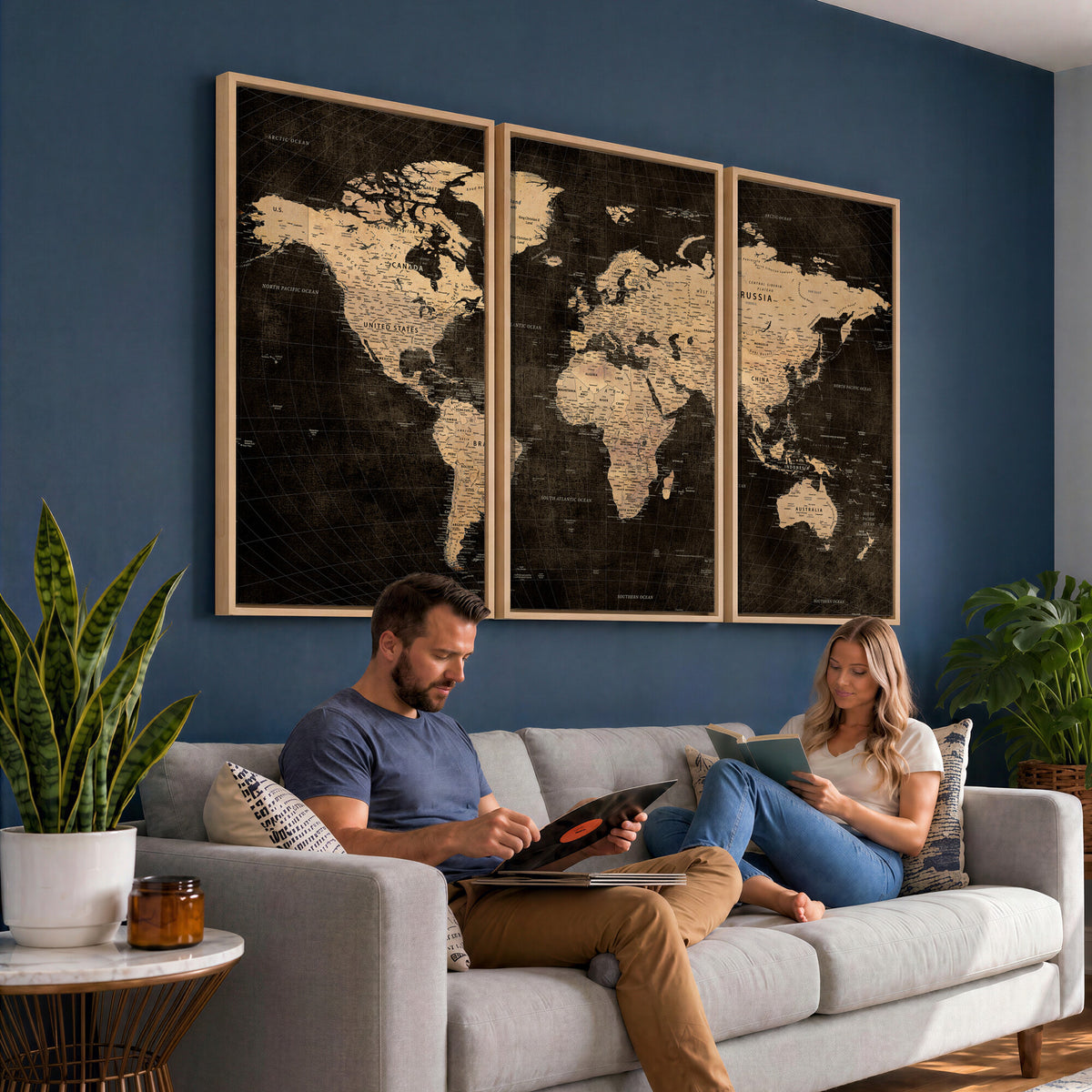 15118265-MGV-CV-36X24 - Brown World Map Canvas Print | Modern Travel Map Wall Art