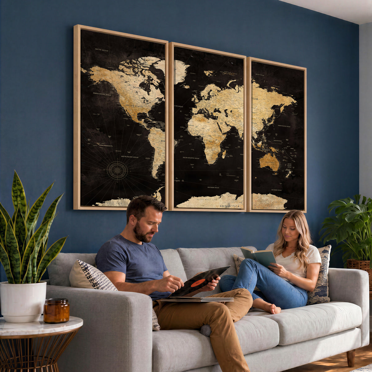 70468159-MGV-CV-36X24 - Extra Large World Map Canvas Print – Detailed Map Classic