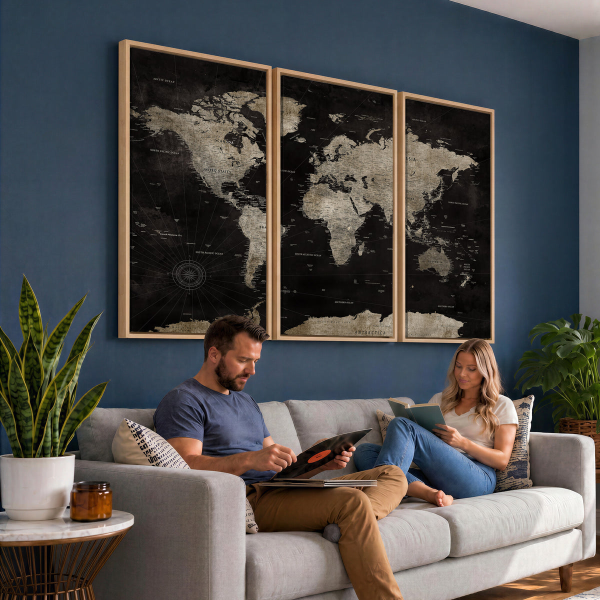 56225956-MGV-CV-36X24 - Detailed World Map Wall Art Print - Large Framed World Map