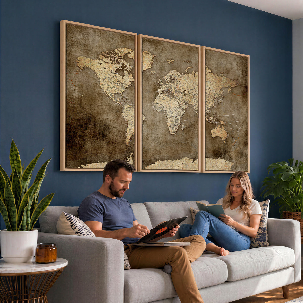 35847542-MGV-CV-36X24 - Dark Vintage World Map Canvas Wall Art Print, Antique Map