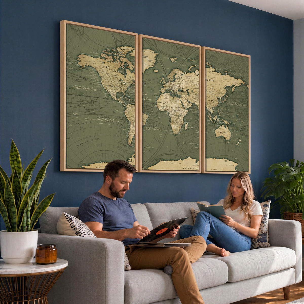 75846040-MGV-CV-36X24 - Large World Map Canvas Wall Art Print for Study Room Decor -