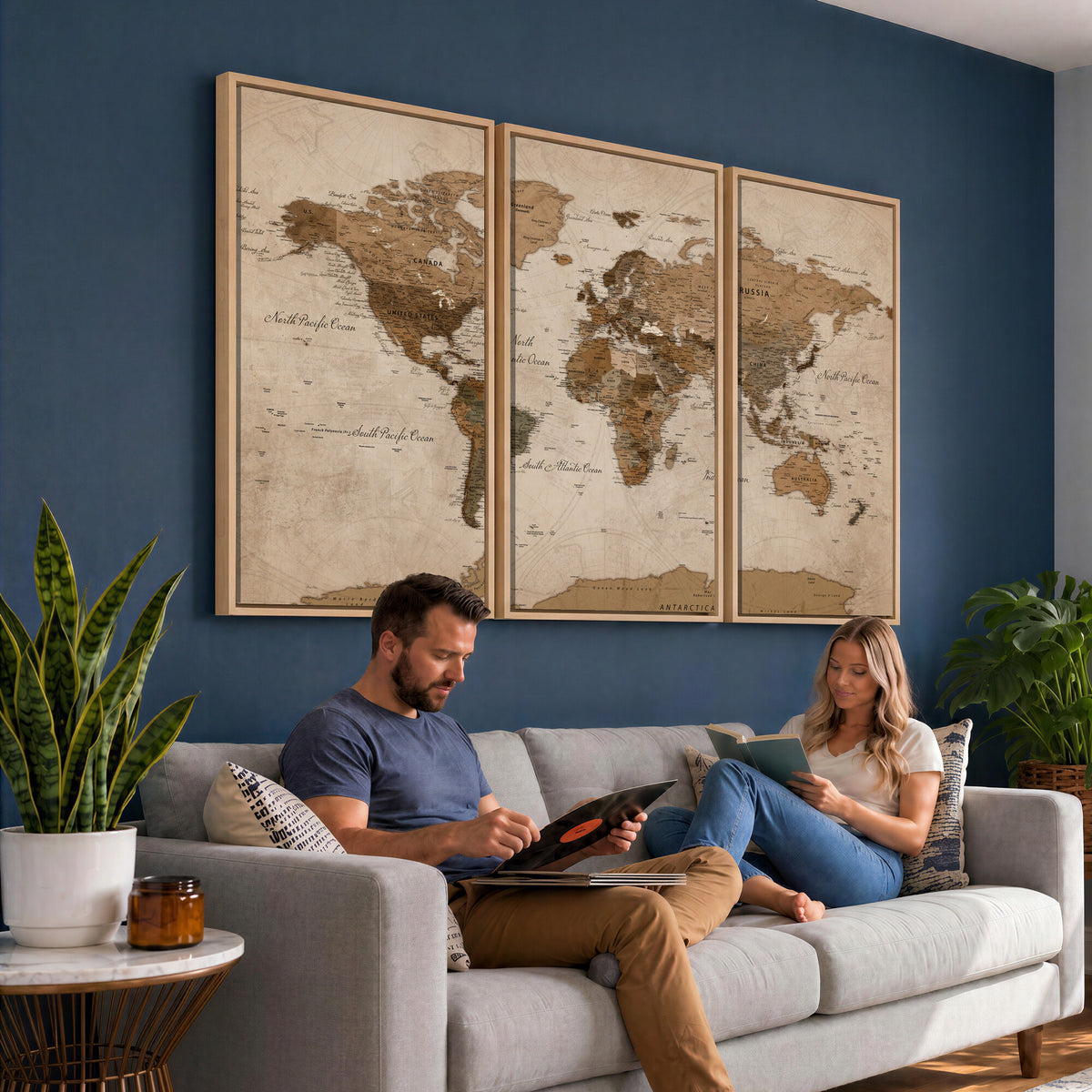 40064188-MGV-CV-36X24 - World Map Wall Art Canvas Print, Modern Decorative Framed Map Artwork Prints for Living Room, Office, Bedroom Wall Decor